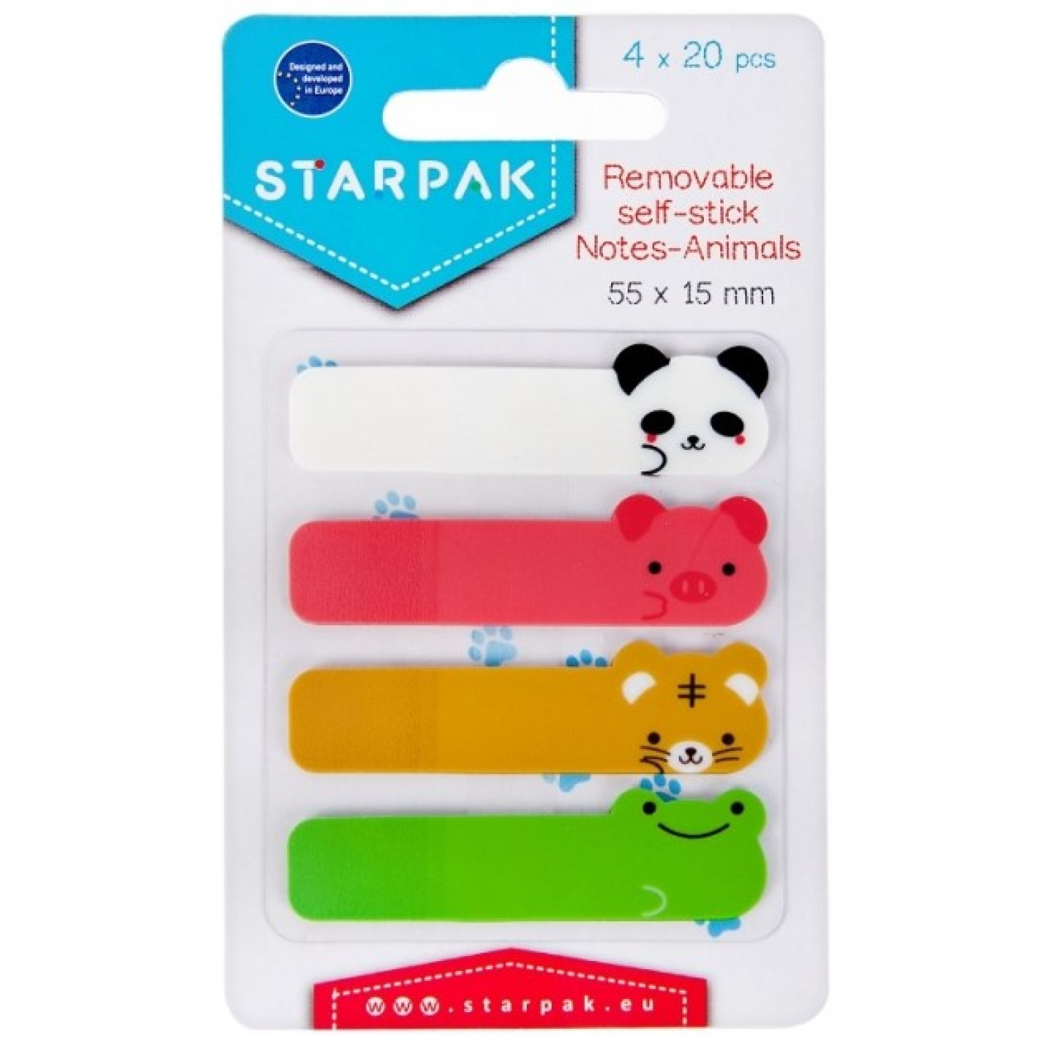 Самозалепващи листчета Starpak, животинки, 4 броя х 20 листчета, 55 х 15 мм