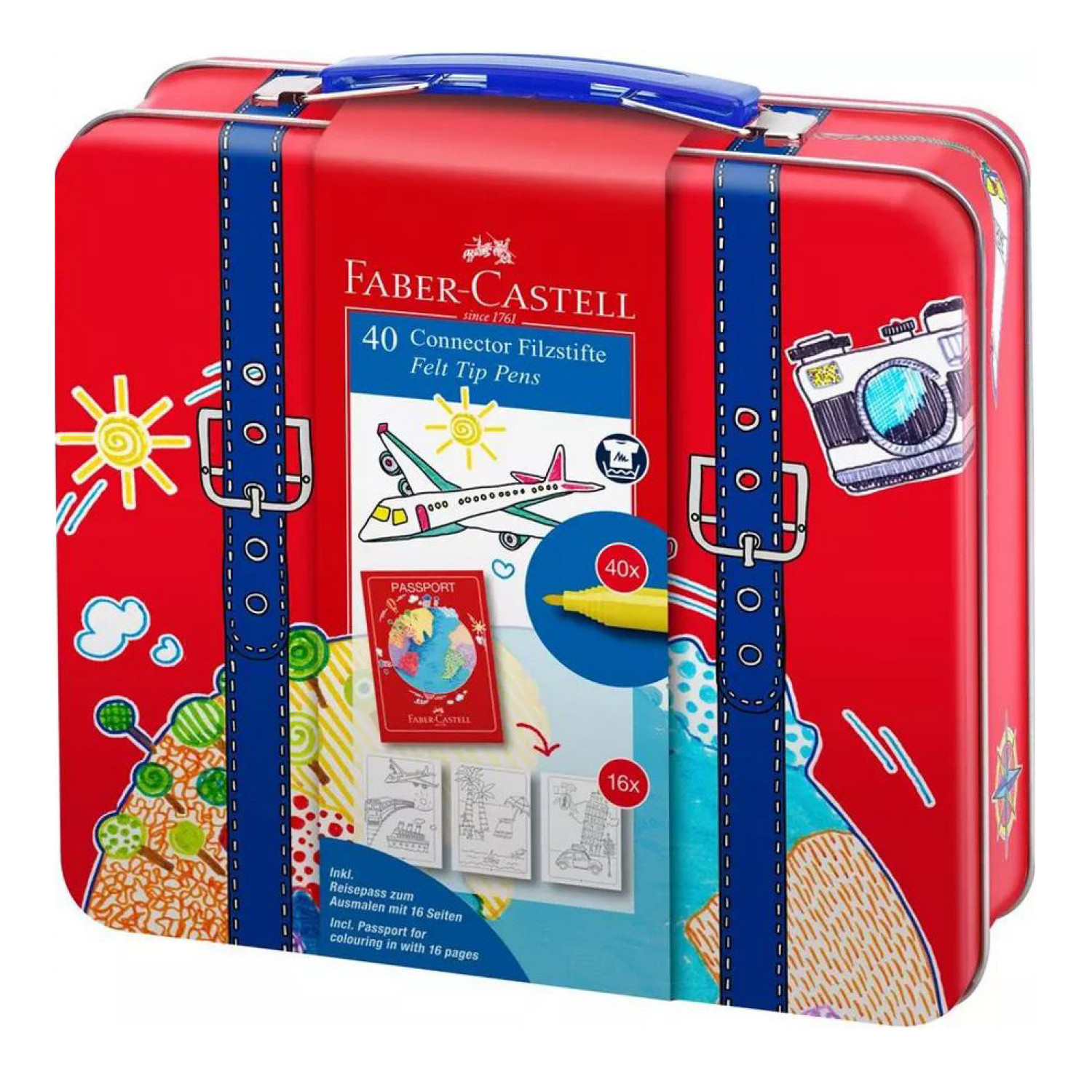 Флумастери Faber-Castell Connector, 40 цвята, куфар