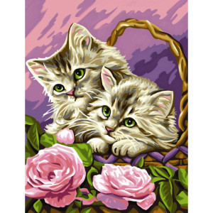 Рисуване по номера с акрилни бои "Котета с цветя"
