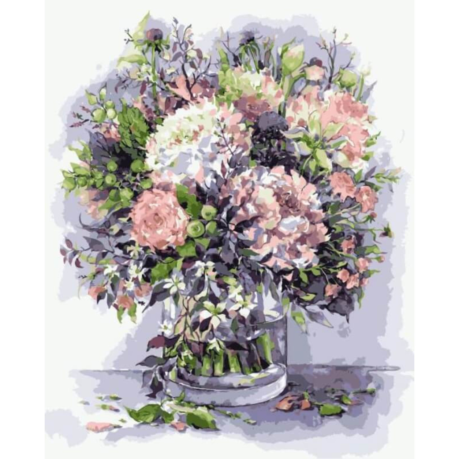 Рисуване по номера Букет от божури и билки в люлякови цветове, с подрамка, 40х50 см.