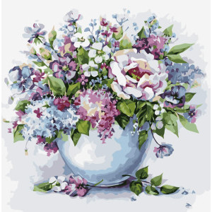 Рисуване по номера Нежни цветя в бяла ваза, с подрамка, 40х50 см.