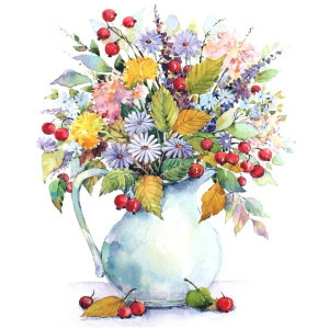 Рисуване по номера Букет с глухарчета и горски плодове, с подрамка, 40х50 см.