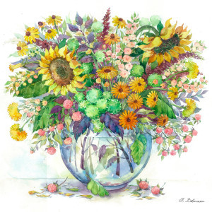 Рисуване по номера Слънчогледи във ваза, с подрамка, 40х50 см.