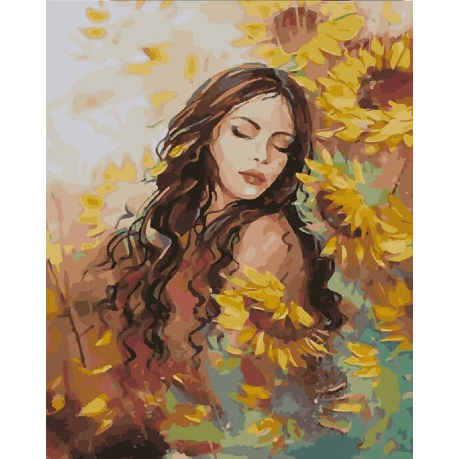 Рисуване по номера Слънчогледово момиче (по оригинал на Миглена Кирилова), с подрамка, 40х50 см.