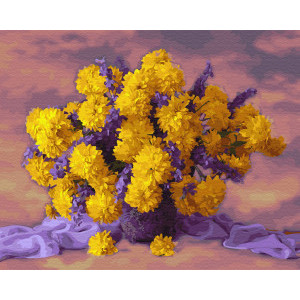 Рисуване по номера Букет от жълти хризантеми, с подрамка, 40х50 см.