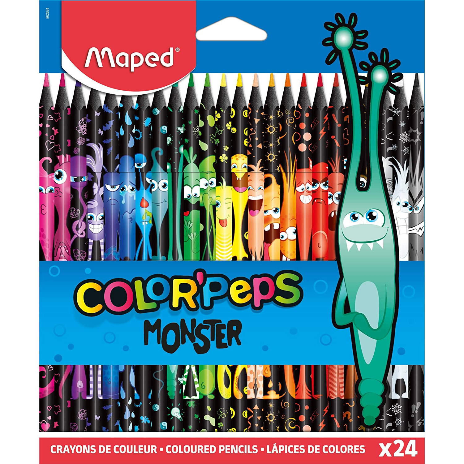 Цветни моливи Maped Color Peps Black Monster, 24 цвята