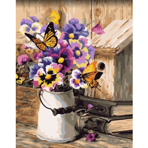 Рисуване по номера Букет с пеперуди, с подрамка, 40х50 см.