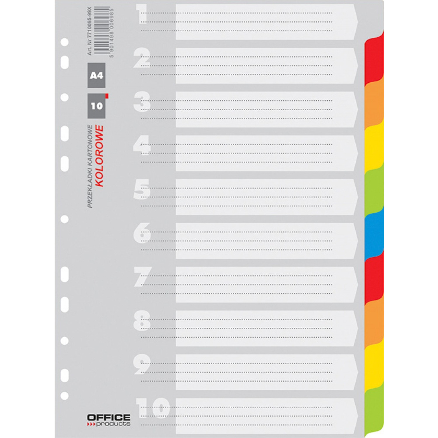Разделители Office Products A4, картон, 10 цвята