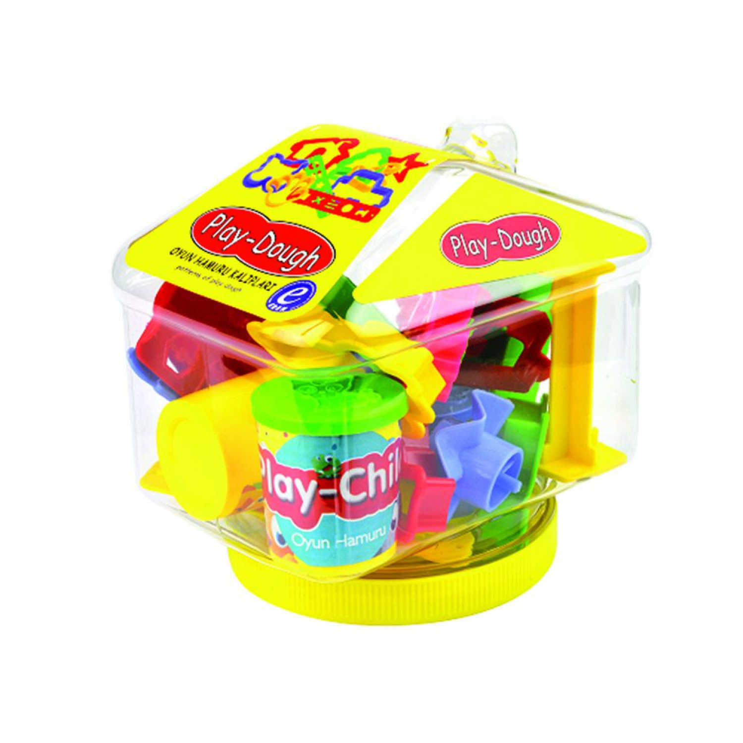 Моделин Play Dough, три цвята, формички, кутия къща