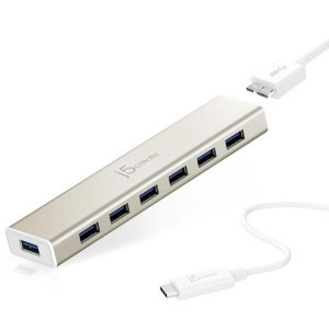 Хъб 7-портов J5 Create USB-C JCH377, USB 3.0, 1:7, Бял