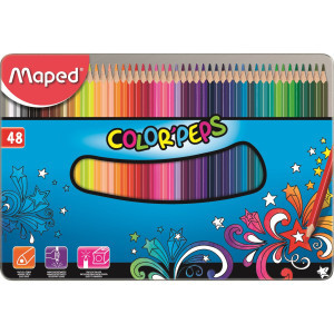Цветни моливи Maped Color Peps, 48 цвята, в метална кутия