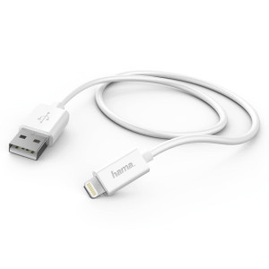 Кабел за зареждане и синхронизация HAMA 173863, USB - Lightning, 1 м., Бял