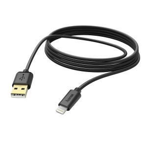 Кабел за зареждане и данни HAMA 173787, USB-A мъжко - Lightning мъжко, 3 м., Черен