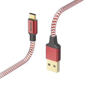 Кабел HAMA Reflective, USB-C мъжко - USB-A мъжко, 480 Mbps, 1.5 м., Червен