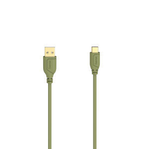 Кабел Hama Flexi-Slim USB-C - USB-A 2.0 мъжко, 0.75м,тънък, позлатен, зелен