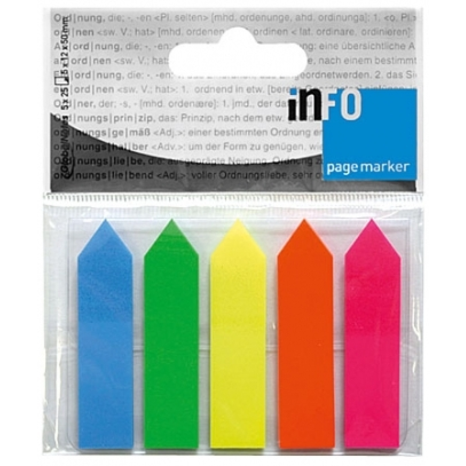 Цветни индекси Info notes Page marker, 5 цвята, стрелка