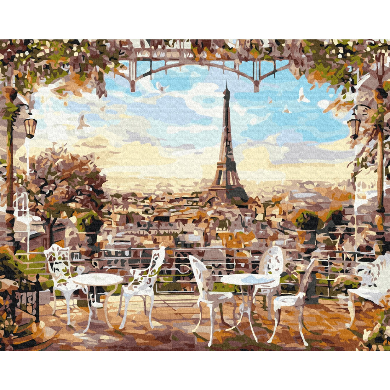 Рисуване по номера Кафене с гледка към Айфеловата кула, с подрамка, 40х50 см.