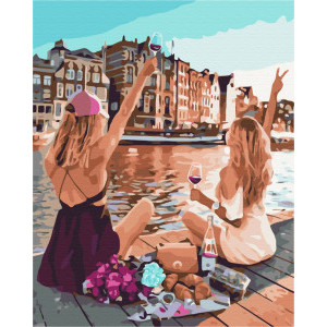 Рисуване по номера Приятелки в Амстердам, с подрамка, 40х50 см.