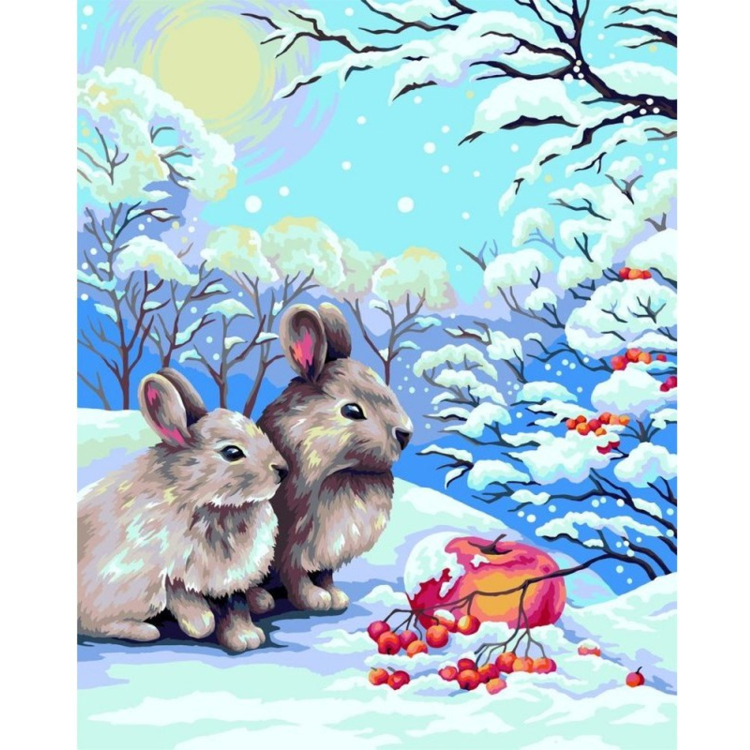 Рисуване по номера Зайци в снега, с подрамка, 40х50 см.