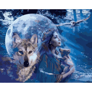 Рисуване по номера Момиче и вълк, с подрамка, 40х50 см.
