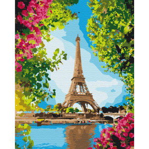 Рисуване по номера Цветен изглед към Айфеловата кула, с подрамка, 40х50 см.