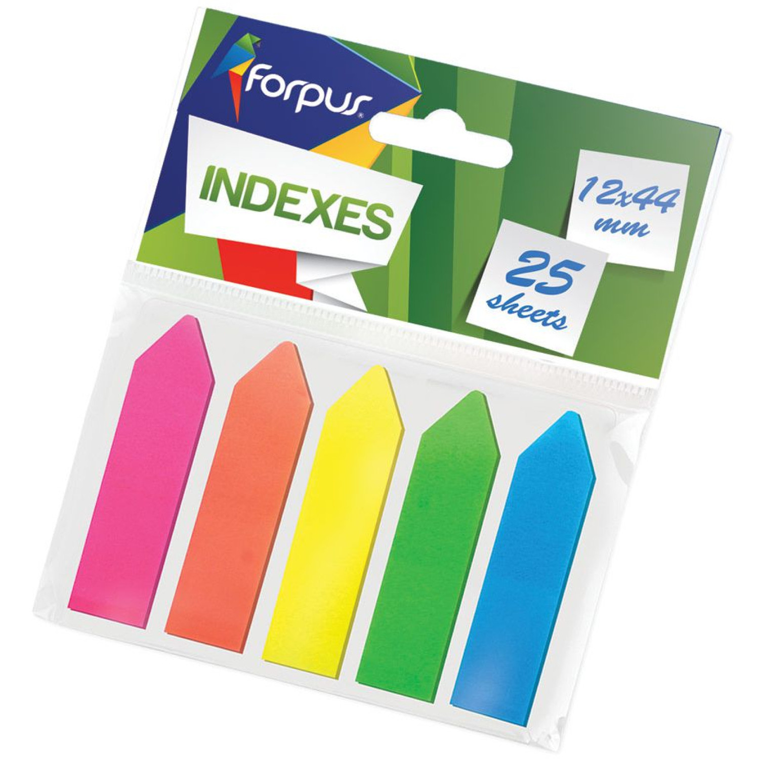 Цветни индекси Forpus PVC, 12х44 мм, 5 цвята, стрелка