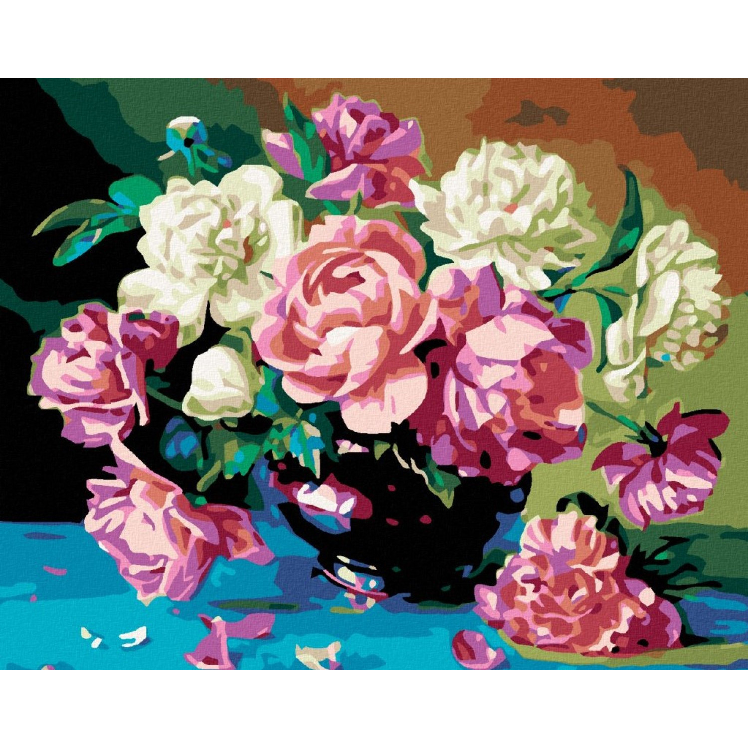Рисуване по номера Букет от розови и бели божури, с подрамка, 40х50 см.