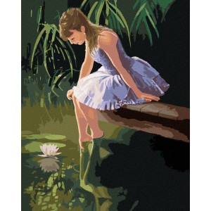 Рисуване по номера Момиче, седящо до езерото (Питер Вагеманс), с подрамка, 40х50 см.