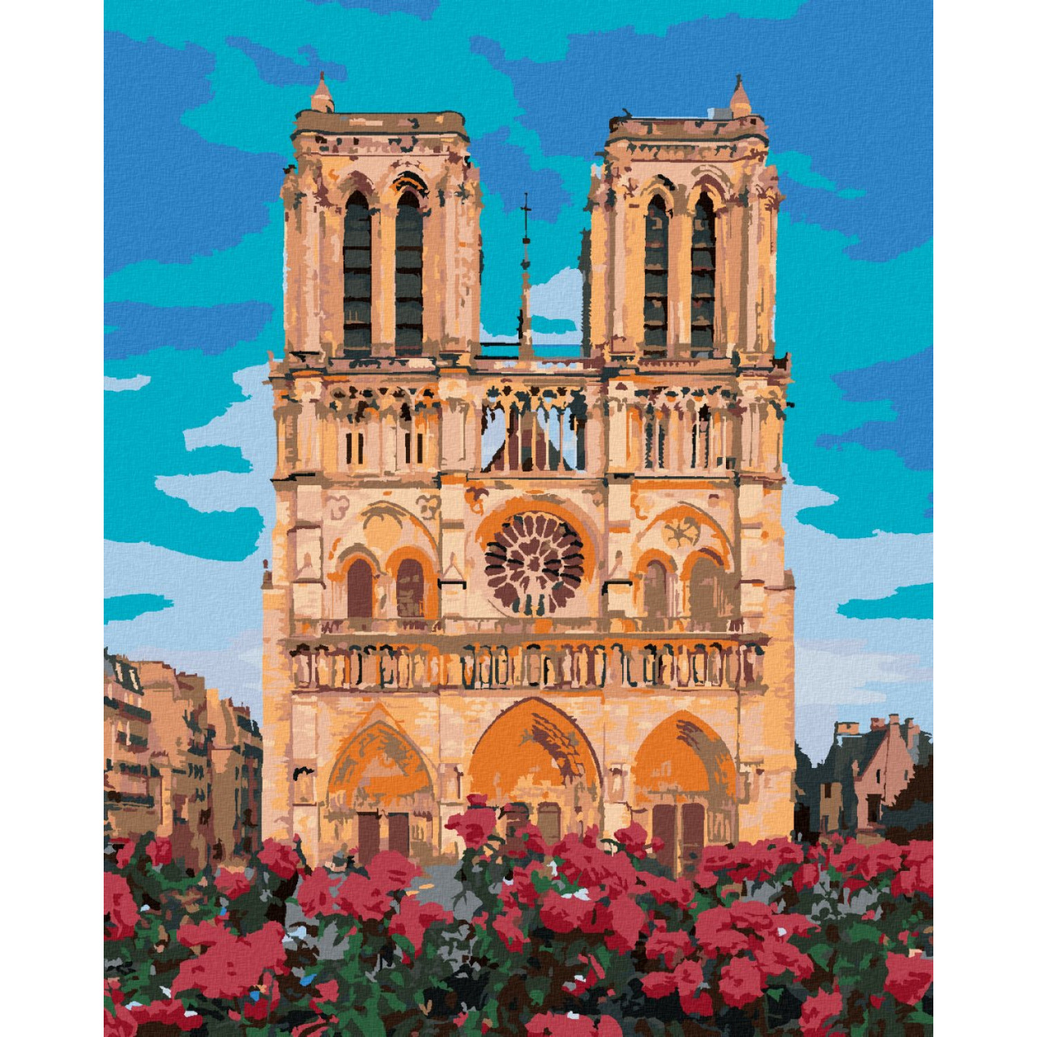 Рисуване по номера Червени цветя в Нотр Дам, Париж, с подрамка, 40х50 см.