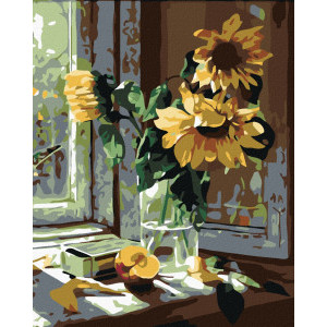 Рисуване по номера Слънчогледи на прозореца, с подрамка, 40х50 см.