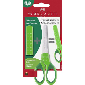 Ножица Faber-Castell с предпазител, зелена