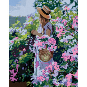 Рисуване по номера Жена с шапка край цветята, с подрамка, 40х50 см.