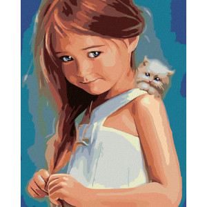Рисуване по номера Малко момиченце с коте, с подрамка, 40х50 см.
