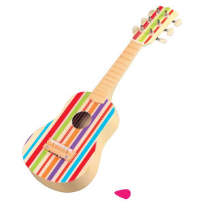 Дървена китара с цветни ленти