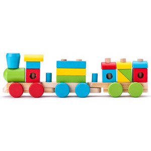 Дървен цветен дидактически влак