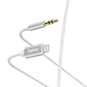 Аудио кабел HAMA, Lightning мъжко - 3.5 mm аудио жак мъжко, 1.0 м, Бял