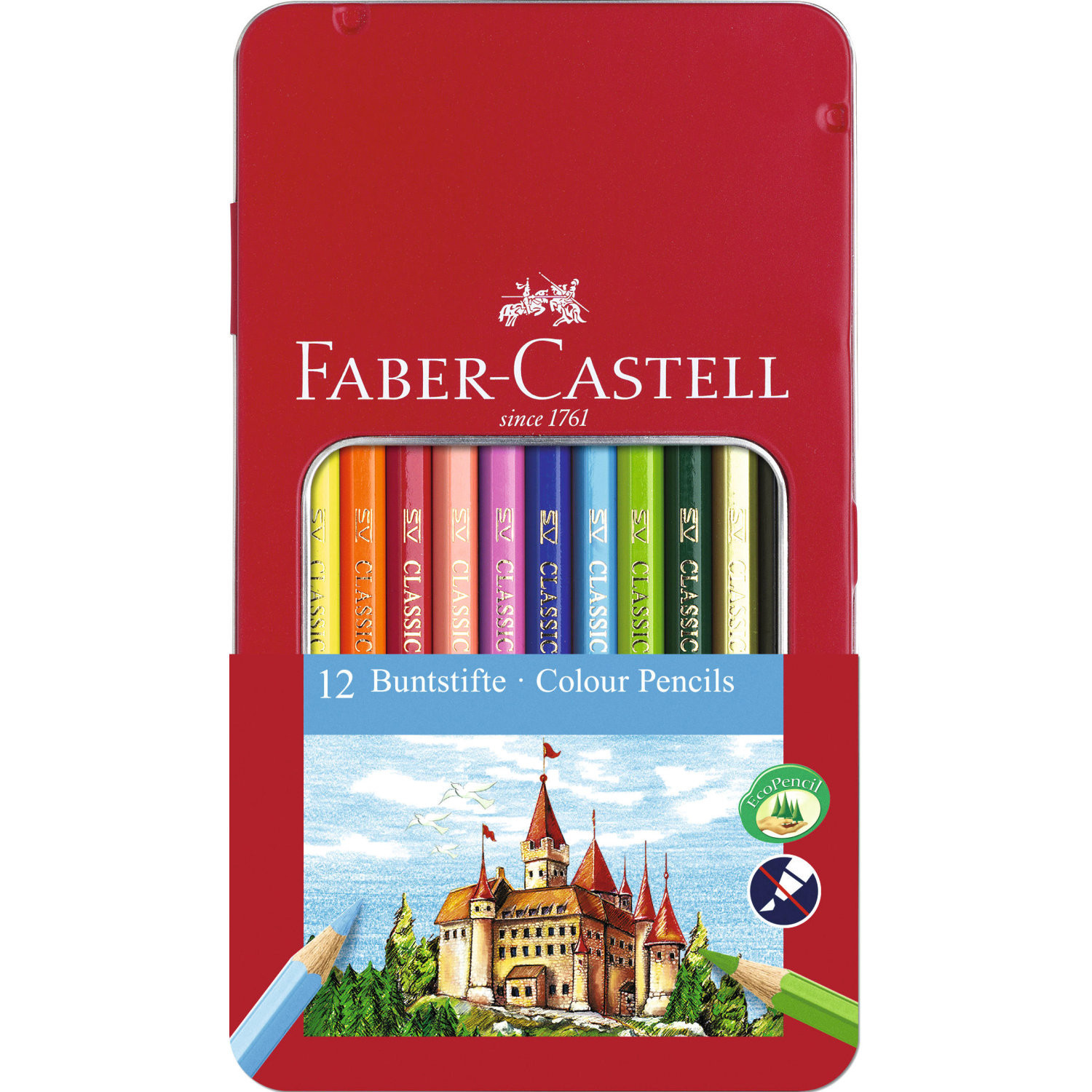 Цветни моливи Faber-Castell, метална кутия, 12 цвята