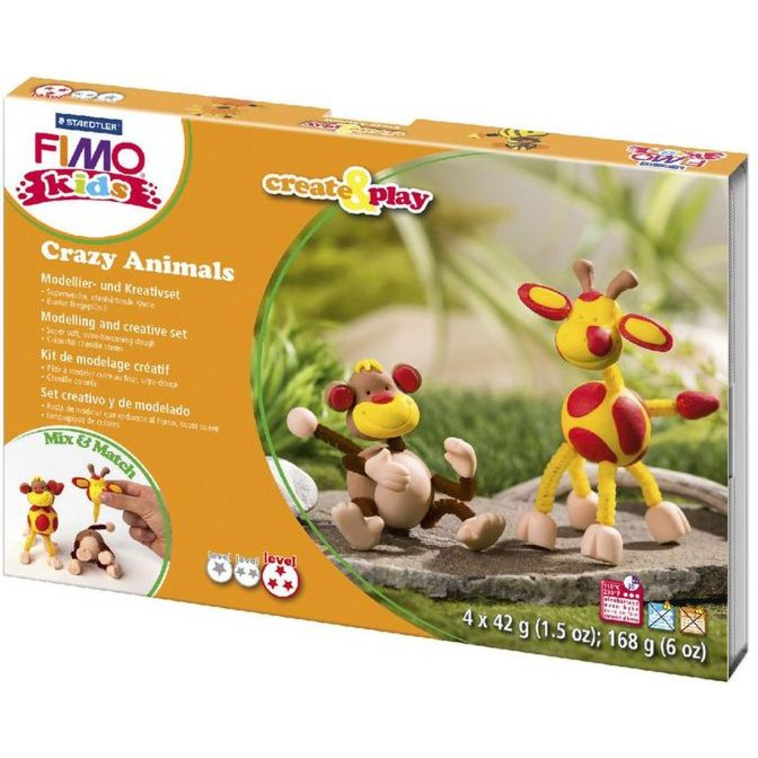 Комплект глина Staedtler Fimo Kids Animals, 4х42 g, Monkey and Giraffe
