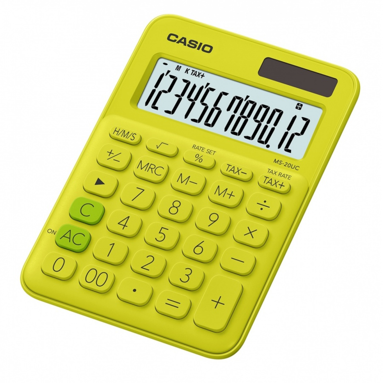 Калкулатор Casio MS-20UC, настолен, 12 dgt, жълто-зелен