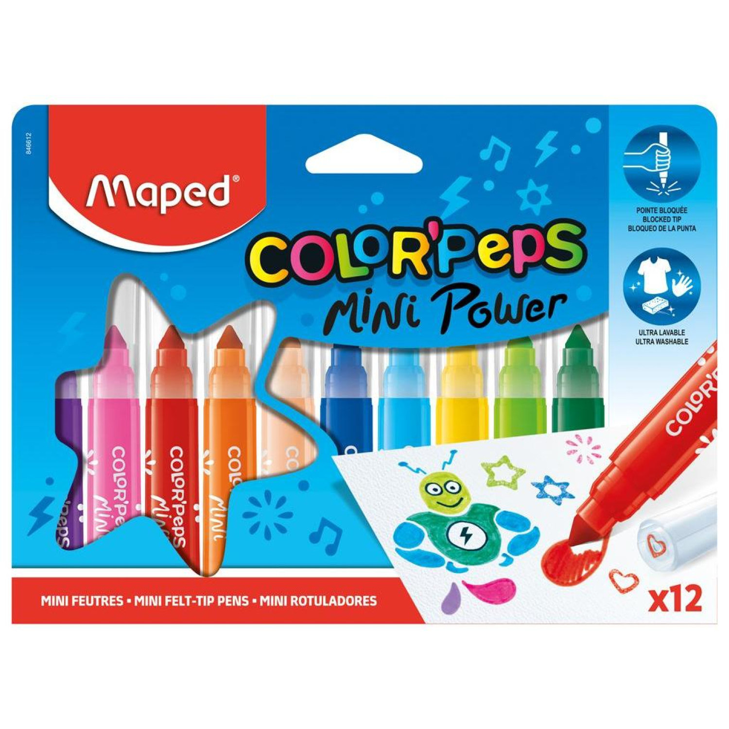 Флумастери Maped Color Peps Mini Power, 12 цвята