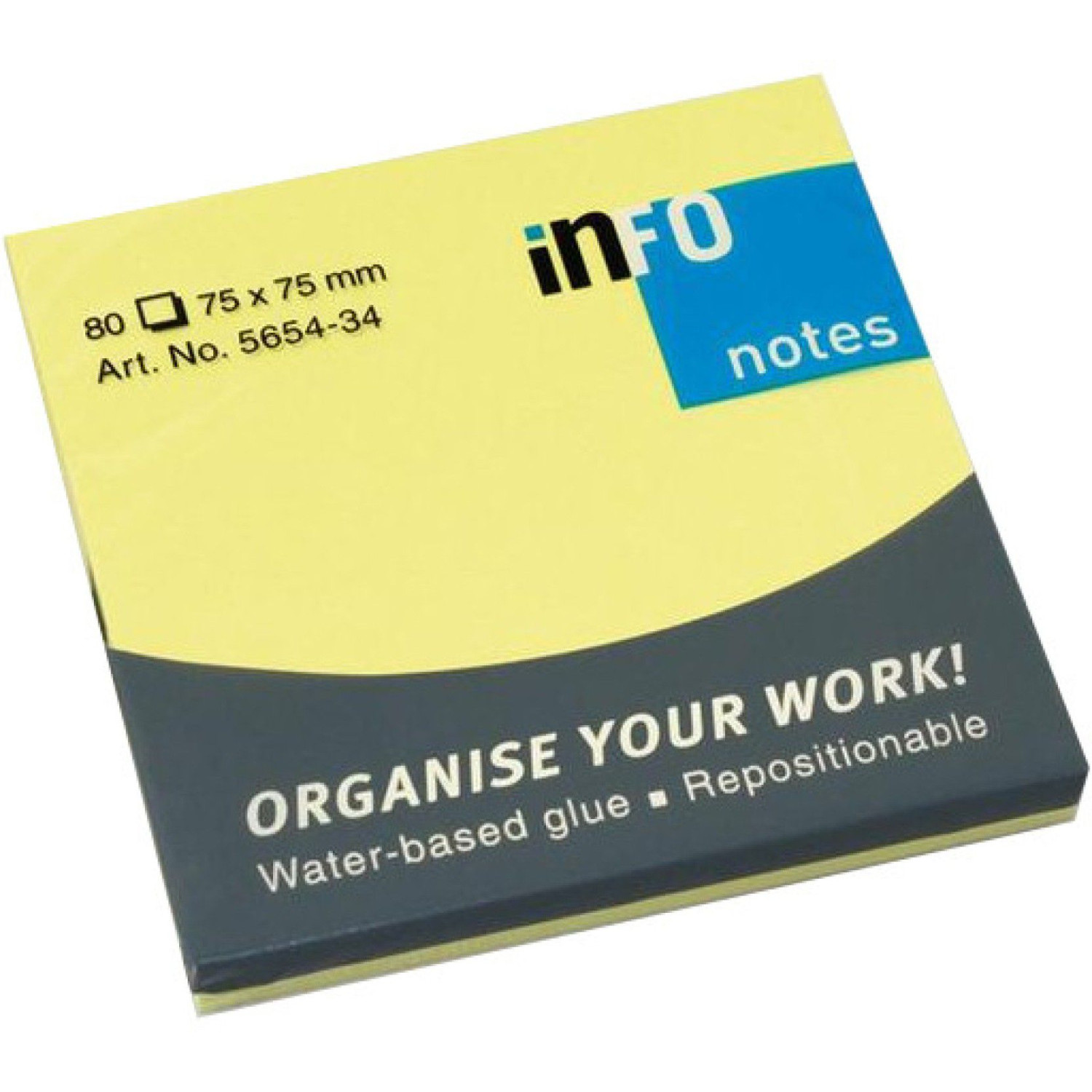 Самозалепващи листчета Info notes 75х75 мм, неон жълт