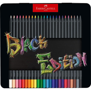 Цветни моливи Faber-Castell Black Edition, метална кутия, 24 цвята